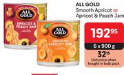 All Gold Smooth Apricot Or Apricot & Peach Jam-6 x 900g