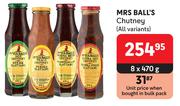 Mrs Ball's Chutney (All Variants)-8 x 470g