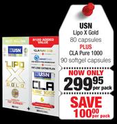USN Lipo X Gold 80 Capsules Plus CLA Pure 1000 90 Softge Capsules- Per Pack