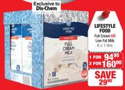 Lifestyle Food Full Cream Or Low Fat Milk 6 x 1 Litre- For 2