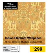 Indian Elephant Wallpaper Mustard 10m x 530mm
