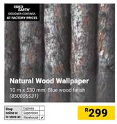 Natural Wood Wallpaper Blue Wood Finish-10m x 530mm