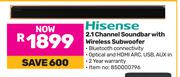 Hisense 2.1 Channel Soundbar With Wireless Subwoofer