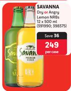 Savanna Dry Or Angry Lemon NRBs-12 x 500ml Per Case