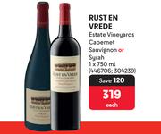 Rust En Vrede Estate Vineyards Cabernet Sauvignon Or Syrah-750ml Each