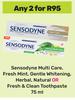 Sensodyne Multi Care Fresh Mint,Gentle Whitening,Herbal,Natural Or Fresh & Clean Toothpaste-2 x 75ml