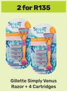 Gillette Simply Venus Razor + 4 Cartridges-For 2