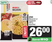 Spar Macaroni Or Spaghetti Assorted-For Any 2 x 500g