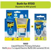Raid Liquid Electric Primary Unit Plus Refill Plus 1 x Liquid Electric Refill 33ml-Both For