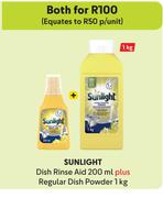Sunlight Dish Rinse Aid 200ml Plus Regular Dish Powder 1Kg-Both For