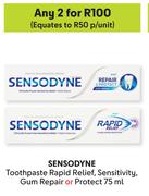 Sensodyne Toothpaste Rapid Relief, Sensitivity, Gum Repair Or Protect-For 2 x 75ml