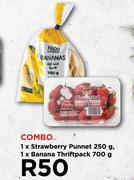 Food Lover's 1 x Strawberry Punnet 250g,1 x Banana Thriftpack 700g-Combo