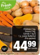 Potatoes-2Kg, Onions-2Kg, Carrots-1Kg & 1 x Loose Butternut(Pre Packed)-Per Combo