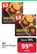 I & J Beefers Burgers-800g Each
