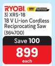 Ryobi 18V Li-Ion Cordless Reciprocating Saw XRS-18