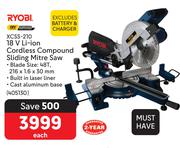 Ryobi 18V Li-Ion Cordless Compound Sliding Mitre Saw XCSS-210