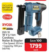 Ryobi 18V Li-Ion Cordless Nailer & Stapler XNS-18
