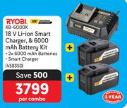 Ryobi 18V Li-Ion Smart Charger & 6000 mAh Battery Kit XB-6000K-Per Combo