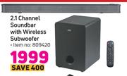 JVC 2.1 Channel Soundbar With Wireless Subwoofer
