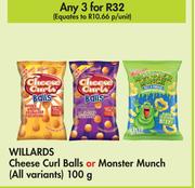Willards Cheese Curl Balls Or Monster Munch (All Variants)-For 3 x 100g
