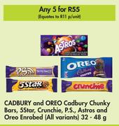 Cadbury & Oreo Cadbury Chunky Bars,5 Star,Crunchie,P.S,Astros & Oreo Enrobed-For 5 x 32/48g 