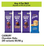 Cadbury Chocolate Slabs (All Variants)-For 4 x 80/88g
