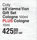 Coty Exclamation Gift Set Cologne 100ml Plus Cologne 15ml-Per Set