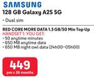 2 x Samsung Galaxy A25 5G 128GB Smartphone-On Red Core More Data 1.3GB/50Min Top Up