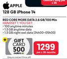 2 x Apple iPhone 14 128GB Smartphone-On Red Core More Data 2.6GB/100Min