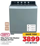 Defy 15Kg Twin Tub Washer (Metallic) DTT151