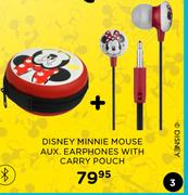 Disney Minnie Mouse Aux. Earphones With Carry Pouch