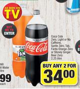 Coca-Cola Zero,Light Or No caffeine,Sprite Zero,Tab,Fanta Orange Zero-For Any 2 x 2.25L