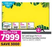 Hisense 55" (139cm) UHD Smart TV Plus 2.0 Channel Soundbar HD204-Both For