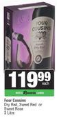 Four Cousins Dry Red,Sweet Red Or Sweet Rose-3L Each