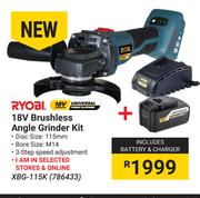 Ryobi 18V Brushless Angle Grinder Kit XBG-115K
