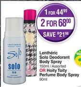 Lentheric Solo Deodorant Body Spray 150ml Or Hoity Toity Perfume Body Spray 90ml-Each
