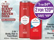 Old Spice 3 In 1 Body, Hair & Face Wash Assorted-400ml Each