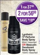 Lentheric I Love Perfume Body Spray 90ml/Masculin Deodorant Body Spray 150ml-Each