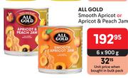 All Gold Smooth Apricot Or Apricot & Peach Jam-6 x 900g