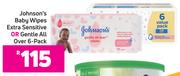 Johnson's Baby Wipes Extra Sensitive Or Gentle All Over- 6 Pack