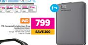 WD 1TB Elements Portable Hard Drive WDBUZ0010BBK