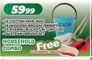 1xCotton Mop 300g,1xWooden Broom(BRB011),1xEvernu Bucket 9L(No Lid),Dustbin + Brush Set-Combo