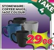 Stoneware Coffee Mugs 14oz Colour-For 4