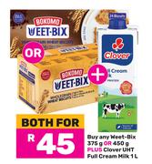 Weet Bix 375g/450g Plus Clover UHT Full Cream Milk 1L-Both For