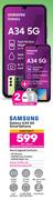 2 x Samsung Galaxy A34 5G Smartphone-On 1.2GB Red Top Up Core More Data + On Promo 75