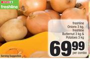 Spar Freshline Onions 3Kg, Freshline Butternut 3Kg & Potatoes 3Kg-Per Combo