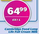 Cambridge Food Long Life Full Cream Milk-6 x 1Ltr