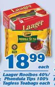 Laager Rooibos-40's/Phendula Tips-100's Tagless Teabags-Each