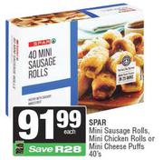 Spar Mini Sausage Rolls, Mini Chicken Rolls Or Mini Cheese Puffs-40's