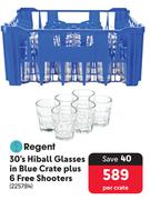 Regent 30's Hiball Glasses In Blue Crate Plus 6 Free Shooters-Per Crate.